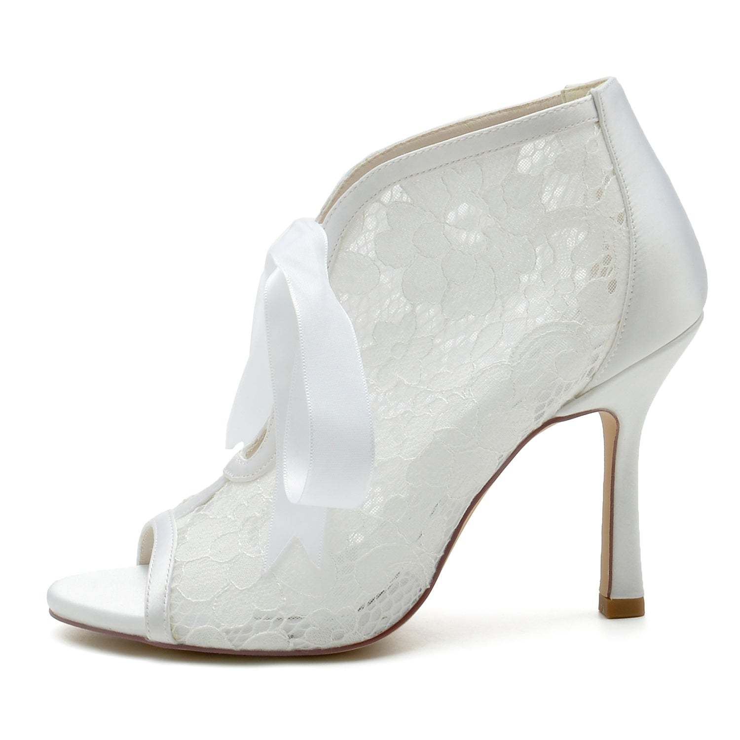 Bridal High Heel Peep Toe Shoes with Lace and Bow for Women