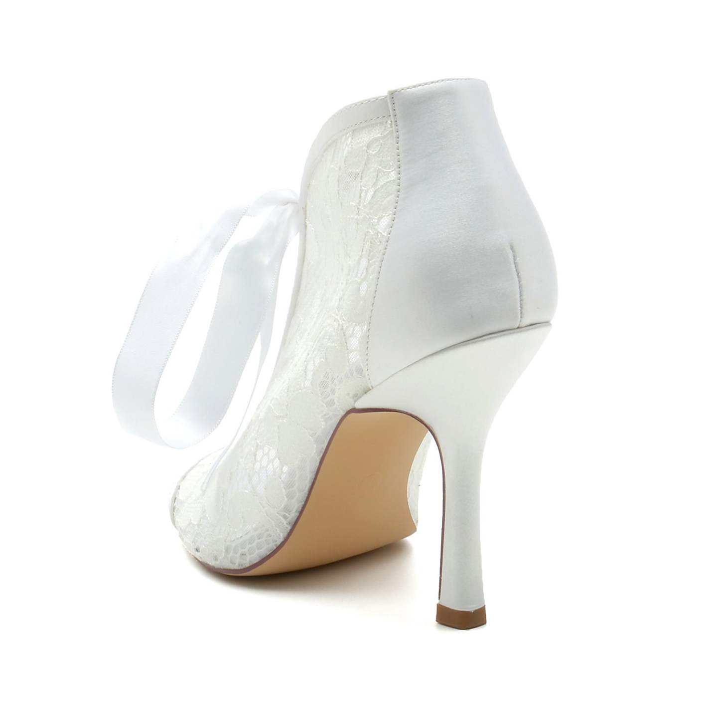 Bridal High Heel Peep Toe Shoes with Lace and Bow for Women