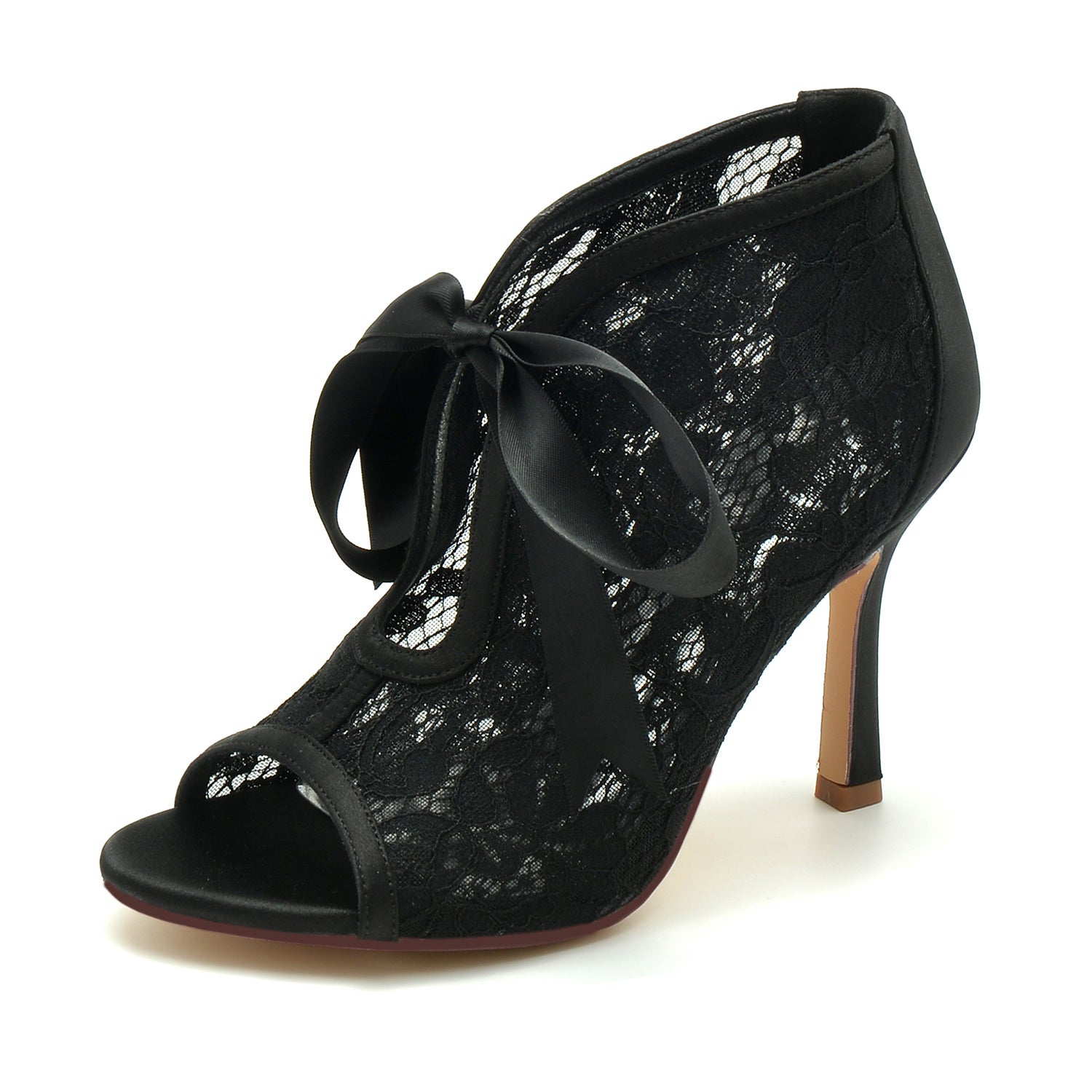 Bridal High Heel Peep Toe Shoes with Lace and Bow for Women