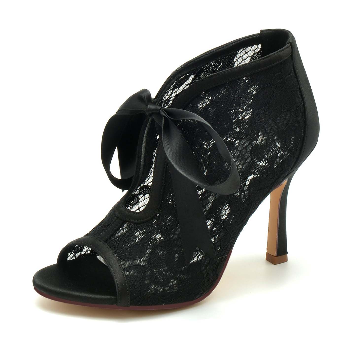 Bridal High Heel Peep Toe Shoes with Lace and Bow for Women