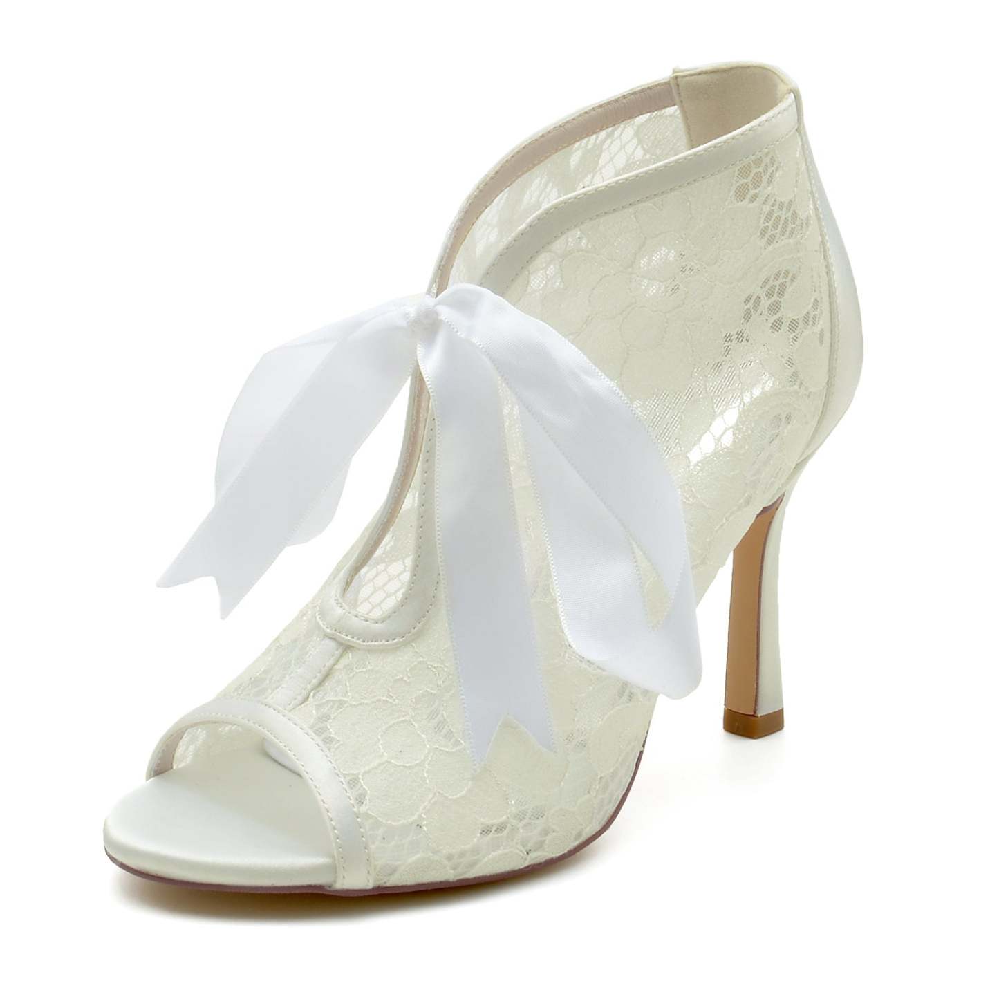 Bridal High Heel Peep Toe Shoes with Lace and Bow for Women