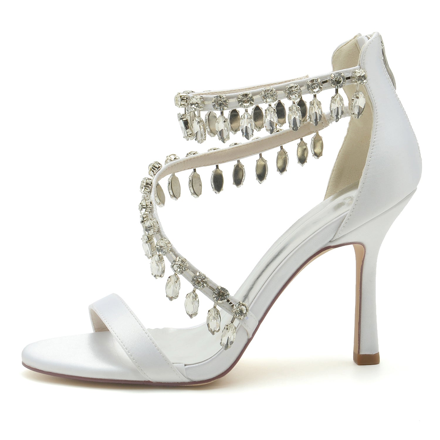 Bridal High Heel Open Toe Shoes with Spiral Rhinestone Buckle for Women