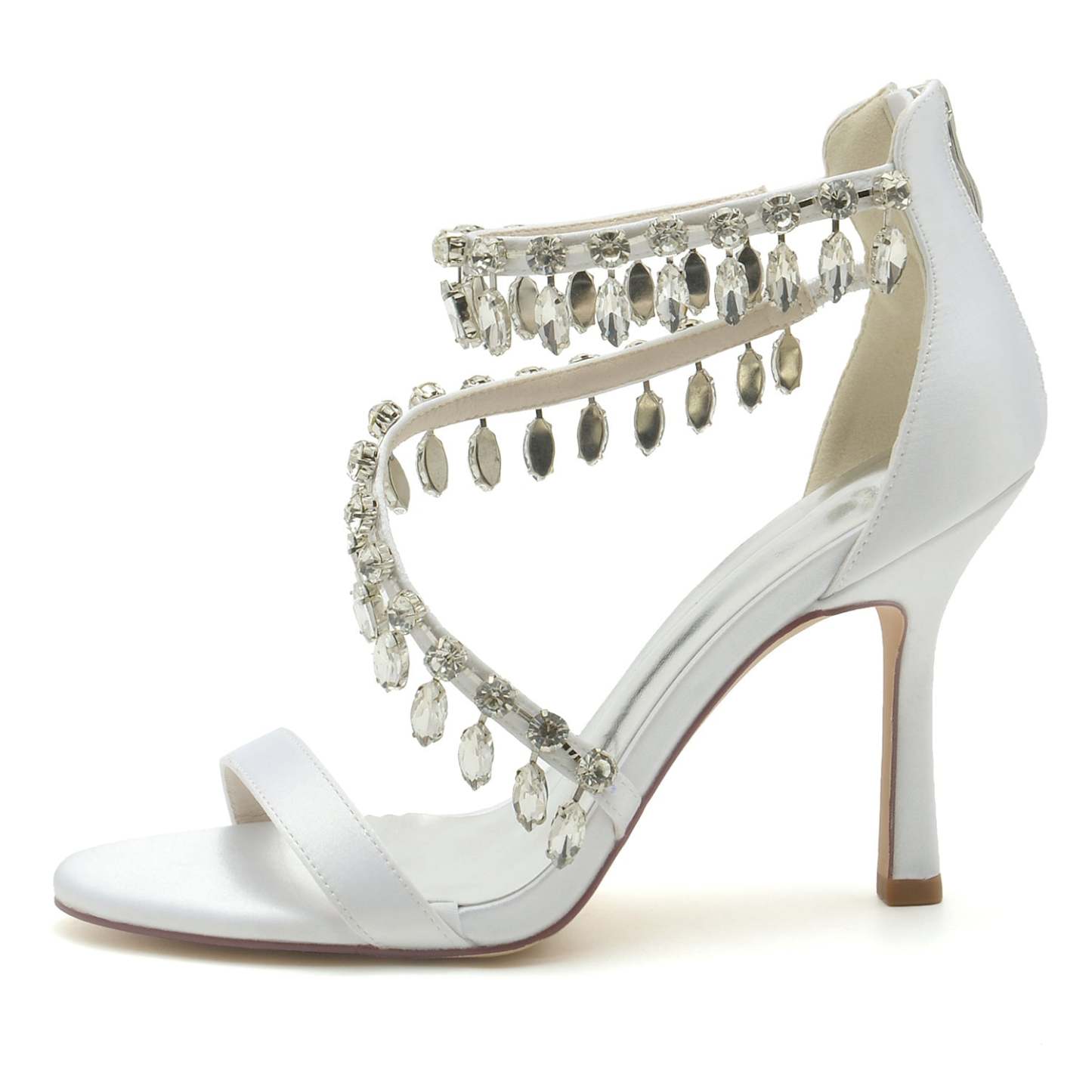 Bridal High Heel Open Toe Shoes with Spiral Rhinestone Buckle for Women