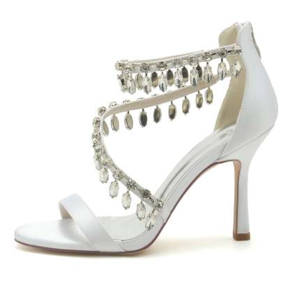 Bridal High Heel Open Toe Shoes with Spiral Rhinestone Buckle for Women