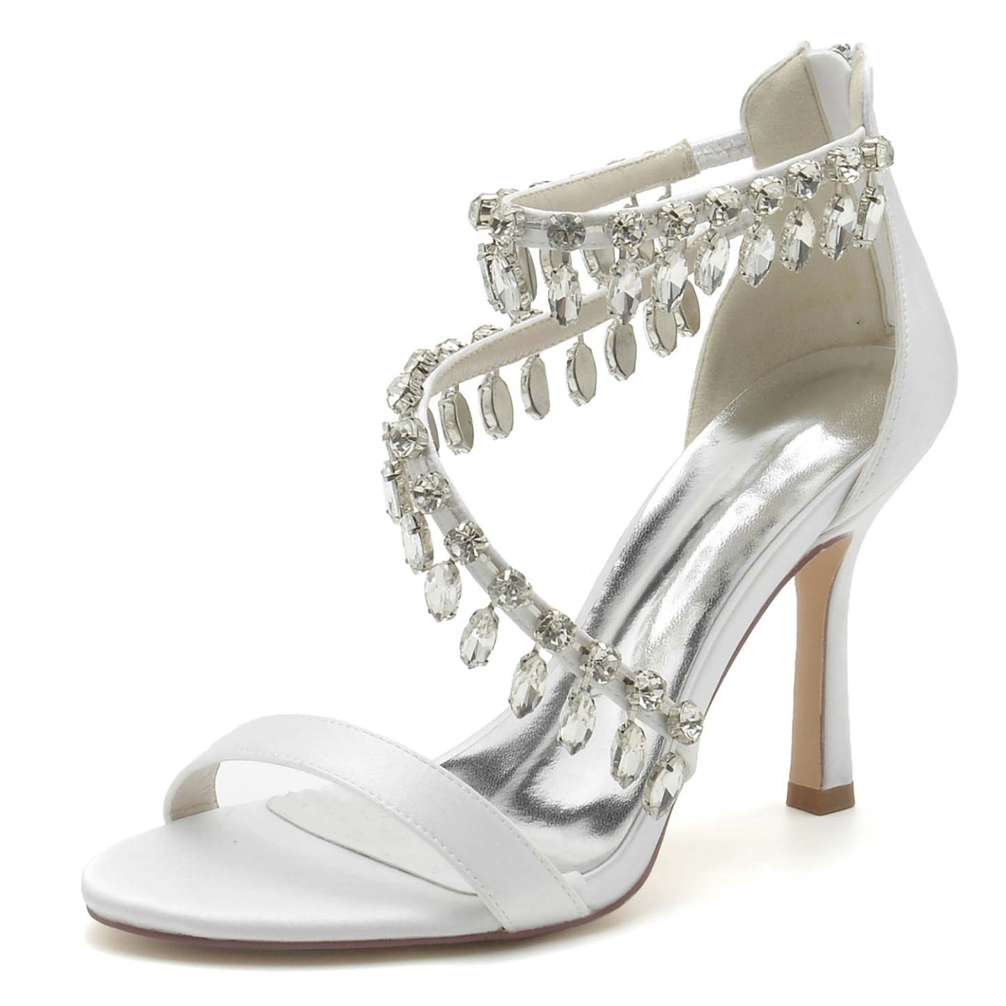 Bridal High Heel Open Toe Shoes with Spiral Rhinestone Buckle for Women