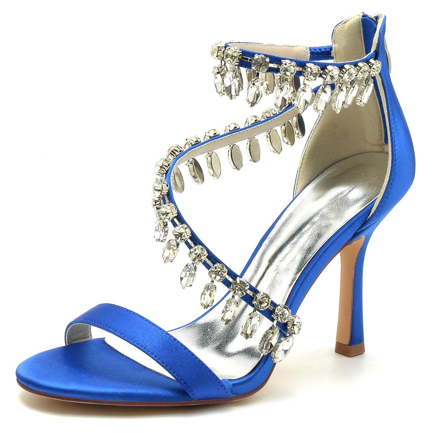Bridal High Heel Open Toe Shoes with Spiral Rhinestone Buckle for Women