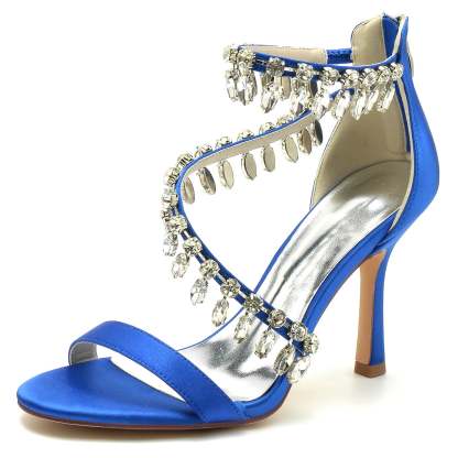 Bridal High Heel Open Toe Shoes with Spiral Rhinestone Buckle for Women