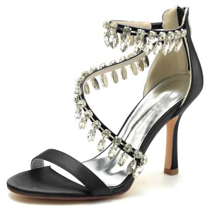Bridal High Heel Open Toe Shoes with Spiral Rhinestone Buckle for Women