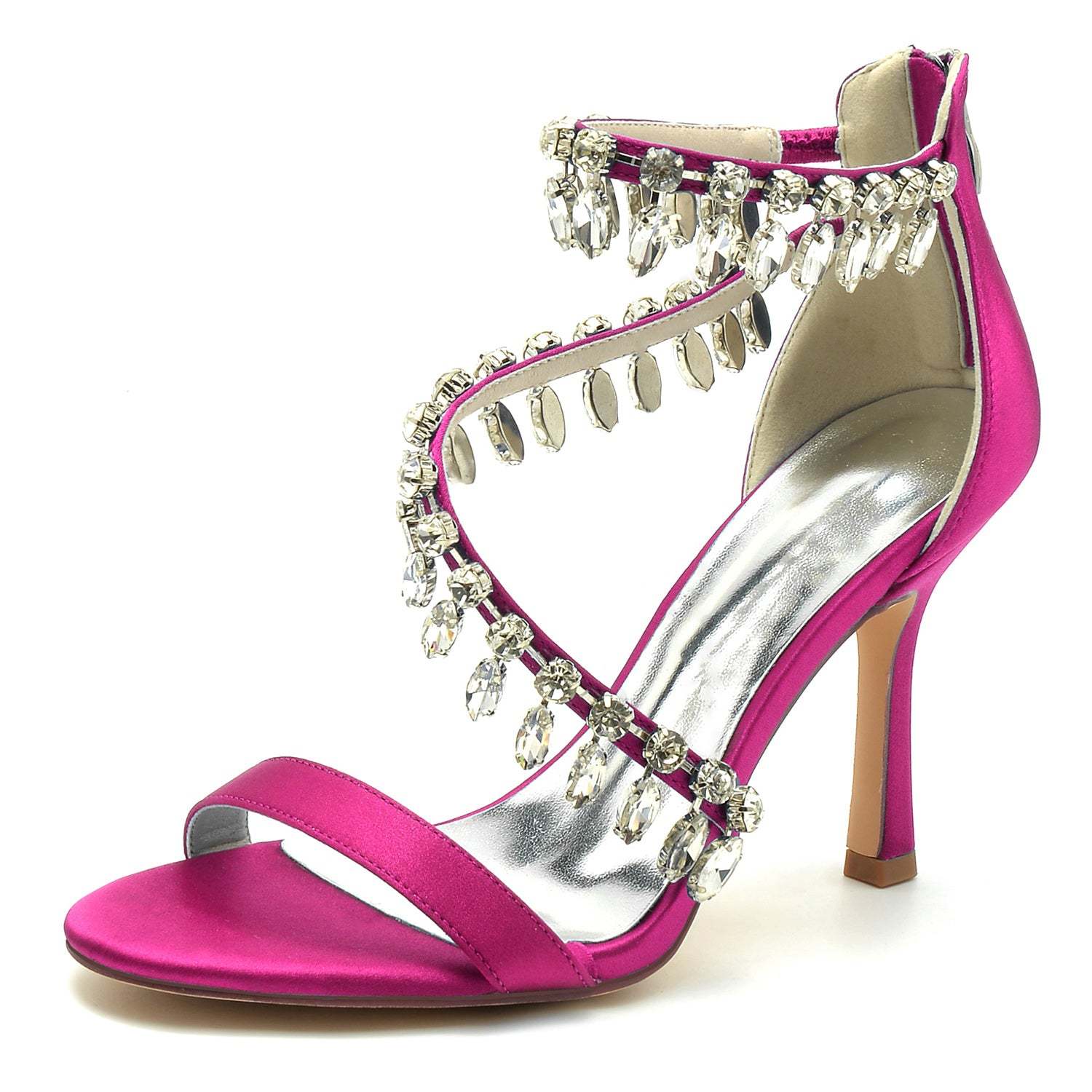 Bridal High Heel Open Toe Shoes with Spiral Rhinestone Buckle for Women