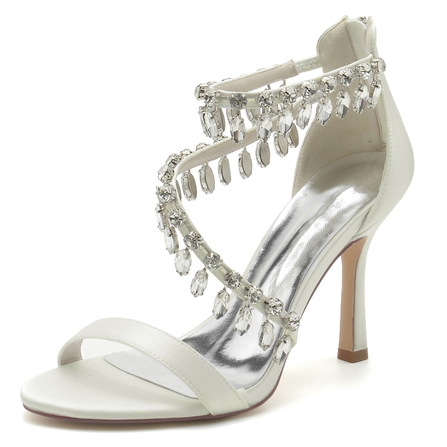 Bridal High Heel Open Toe Shoes with Spiral Rhinestone Buckle for Women