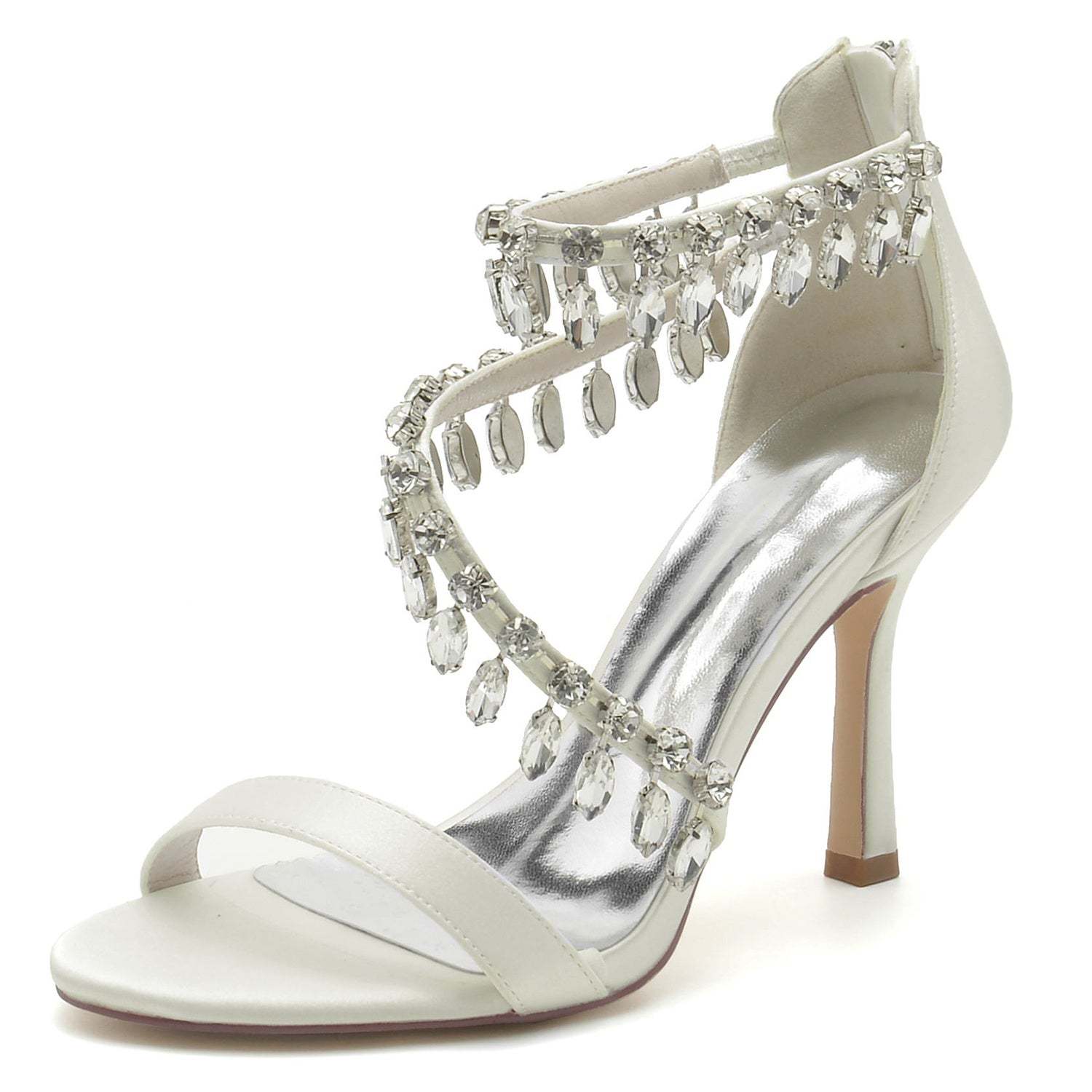 Bridal High Heel Open Toe Shoes with Spiral Rhinestone Buckle for Women