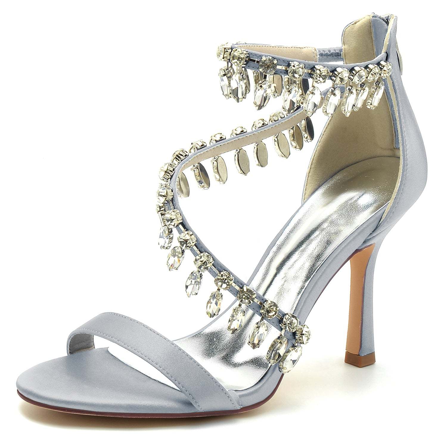 Bridal High Heel Open Toe Shoes with Spiral Rhinestone Buckle for Women