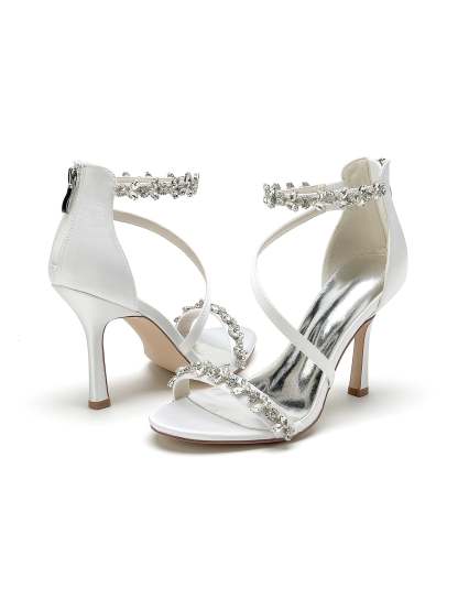 Bridal High Heel Open Toe Shoes with Rhinestones for Women
