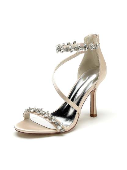 Bridal High Heel Open Toe Shoes with Rhinestones for Women
