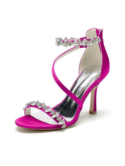 Bridal High Heel Open Toe Shoes with Rhinestones for Women