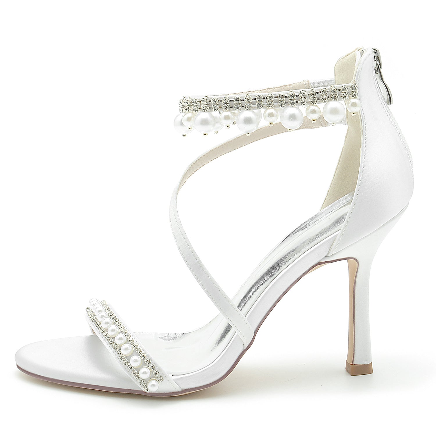 Bridal High Heel Shoes for Women with Spiral Pearl and Opened Toe Buckle