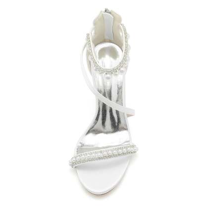Bridal High Heel Shoes for Women with Spiral Pearl and Opened Toe Buckle