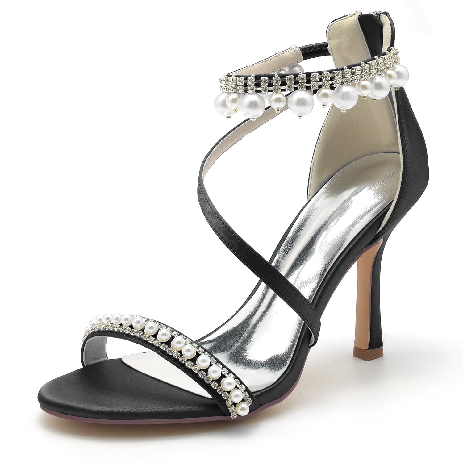 Bridal High Heel Shoes for Women with Spiral Pearl and Opened Toe Buckle