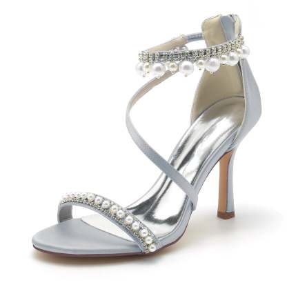 Bridal High Heel Shoes for Women with Spiral Pearl and Opened Toe Buckle