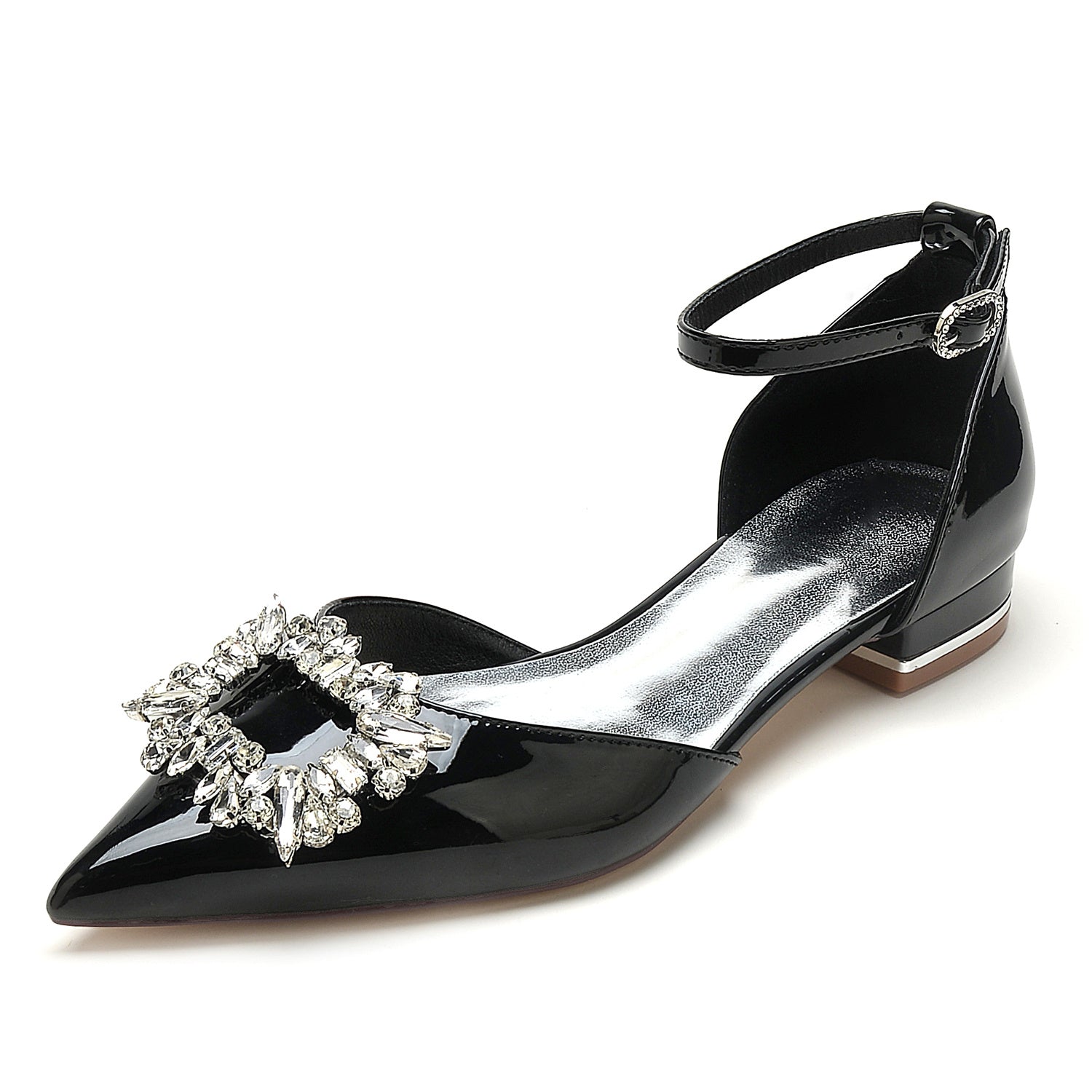 Bridal Shoes for Women with Rhinestone Square Toe in Patent Leather