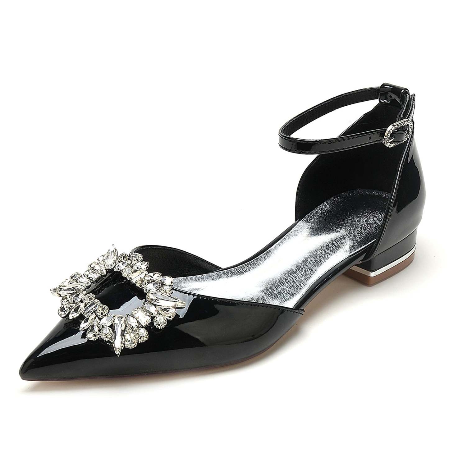 Bridal Shoes for Women with Rhinestone Square Toe in Patent Leather