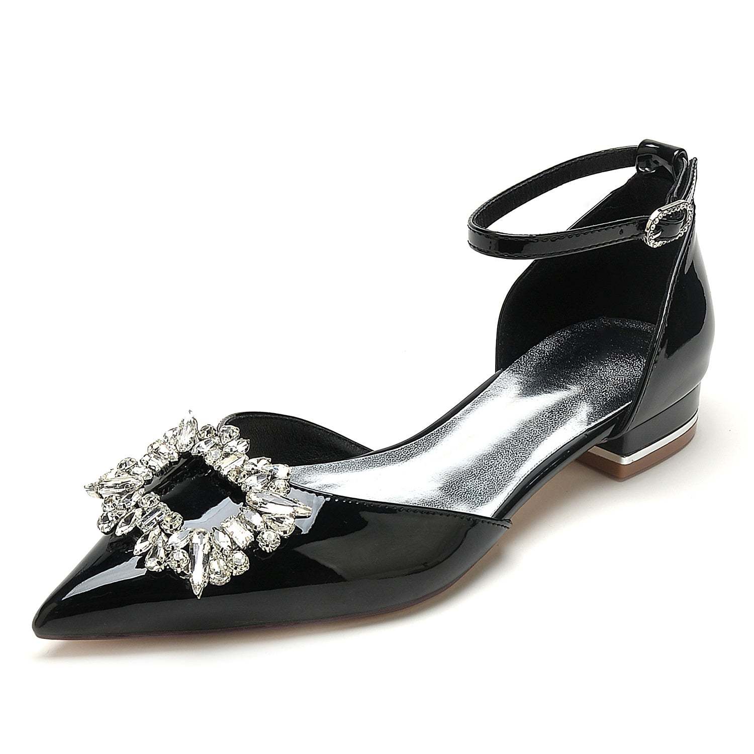 Bridal Shoes for Women with Rhinestone Square Toe in Patent Leather