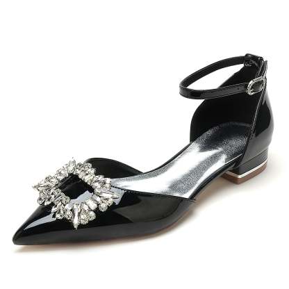 Bridal Shoes for Women with Rhinestone Square Toe in Patent Leather