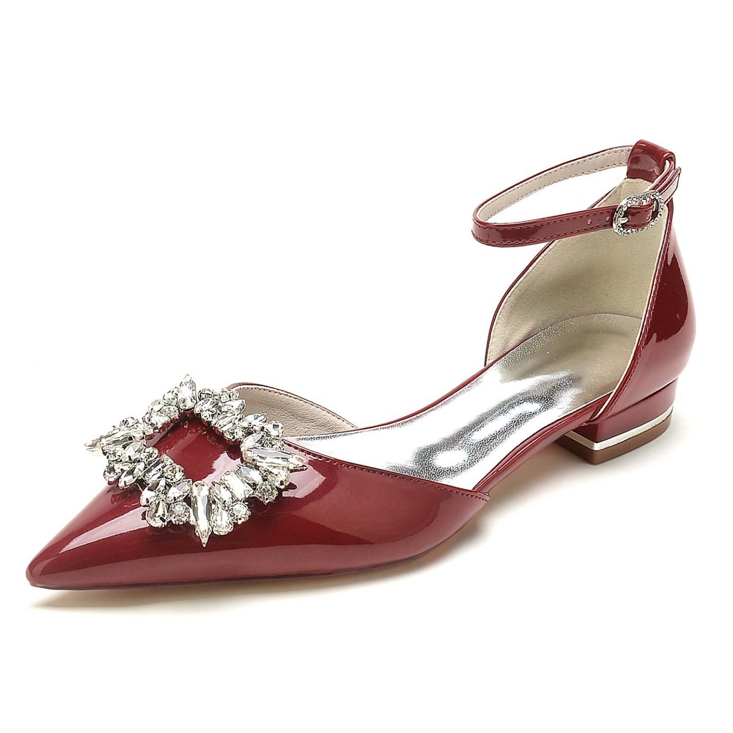 Bridal Shoes for Women with Rhinestone Square Toe in Patent Leather