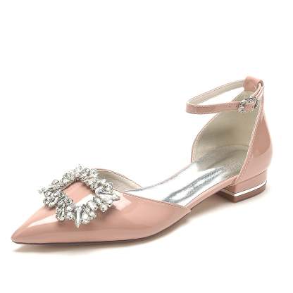 Bridal Shoes for Women with Rhinestone Square Toe in Patent Leather