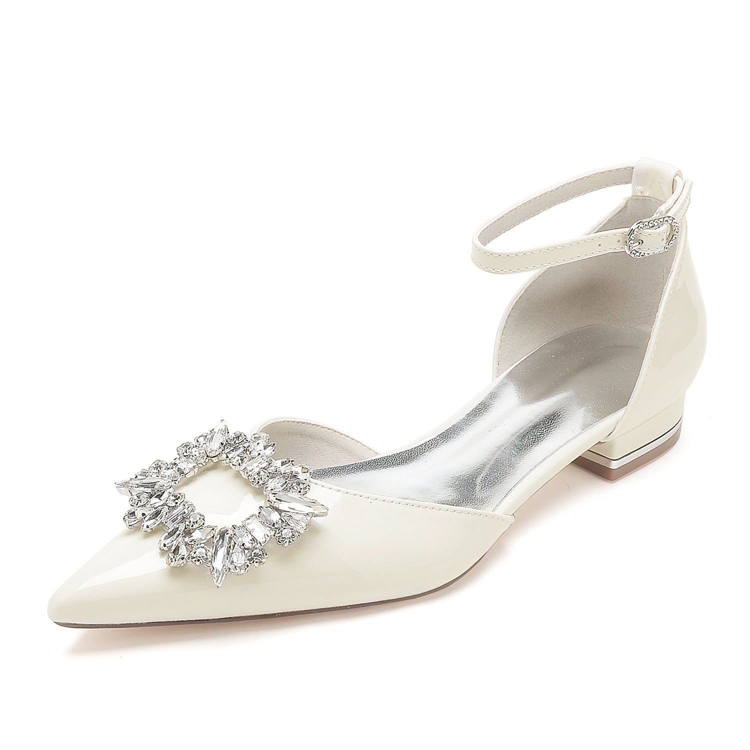 Bridal Shoes for Women with Rhinestone Square Toe in Patent Leather