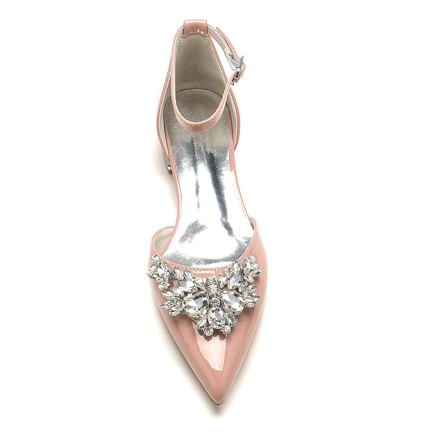 Bridal Shoes for Women with Rhinestone Buckle and Pointed Toe in Patent Leather