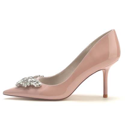 Bridal Stiletto Shoes for Women with Pointed Toe in Patent Leather and Crystal