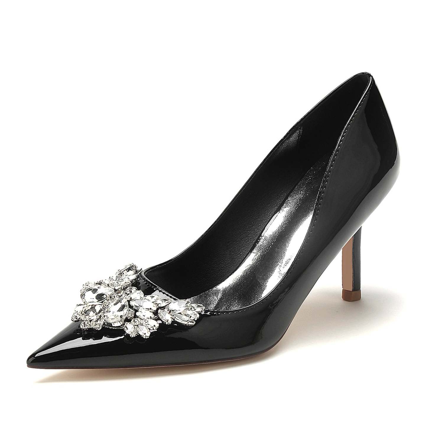 Bridal Stiletto Shoes for Women with Pointed Toe in Patent Leather and Crystal