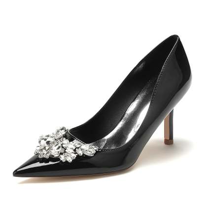 Bridal Stiletto Shoes for Women with Pointed Toe in Patent Leather and Crystal