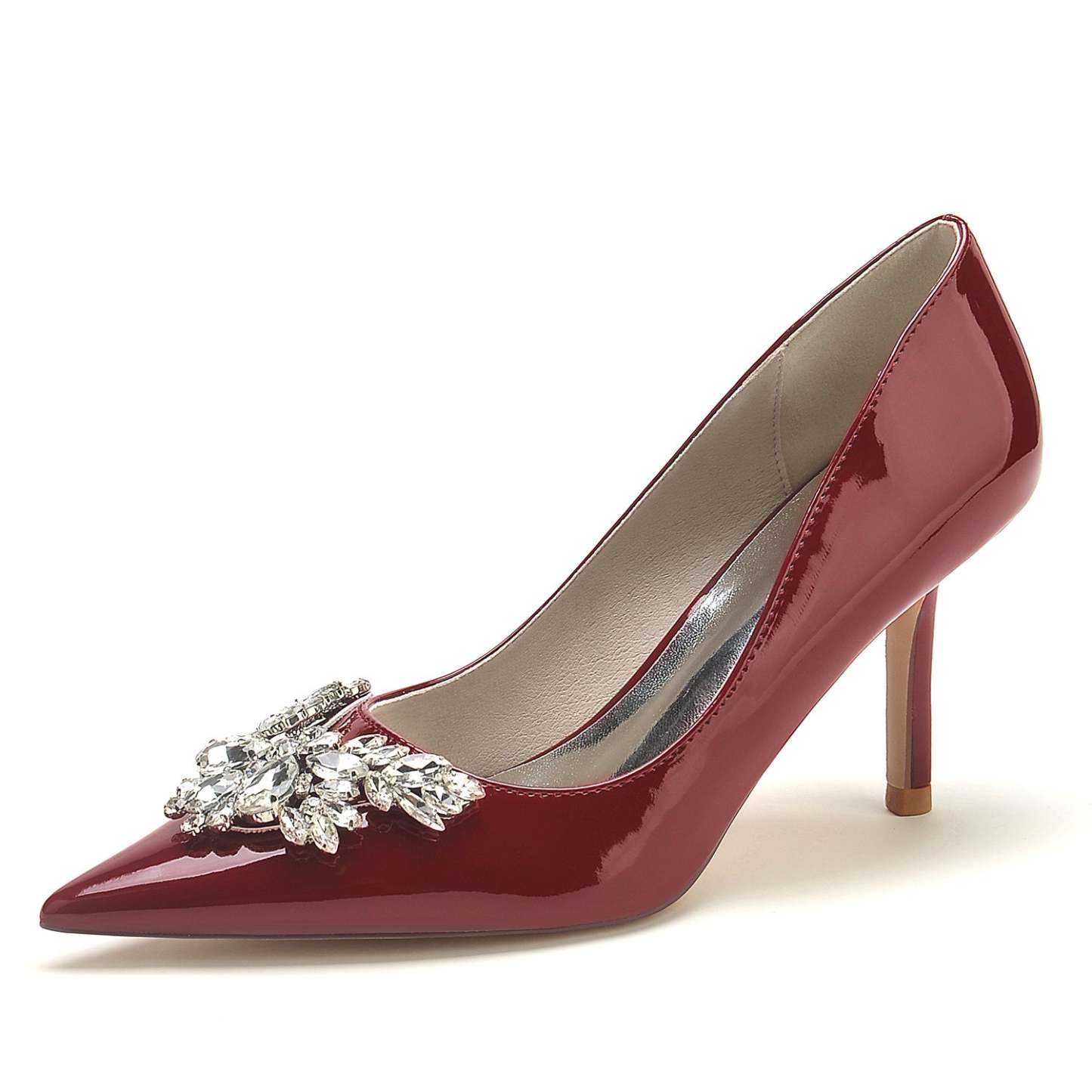 Bridal Stiletto Shoes for Women with Pointed Toe in Patent Leather and Crystal