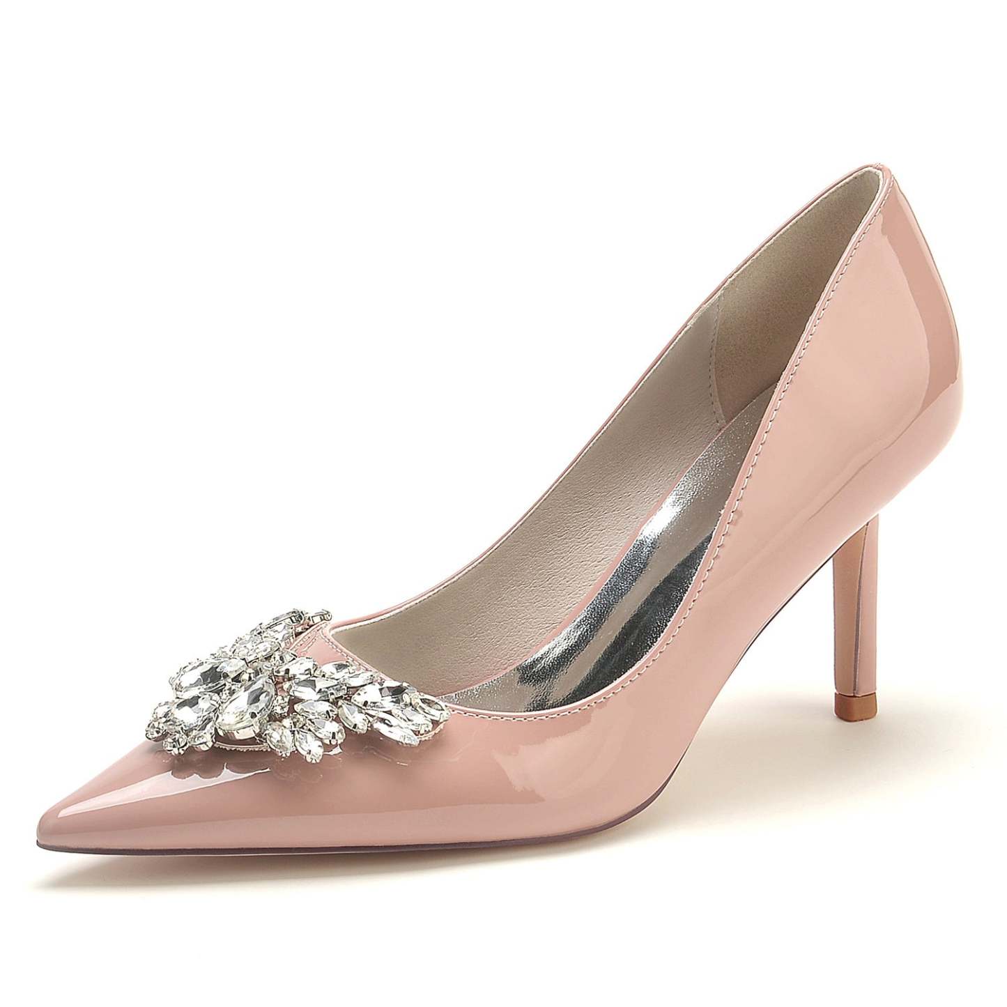 Bridal Stiletto Shoes for Women with Pointed Toe in Patent Leather and Crystal