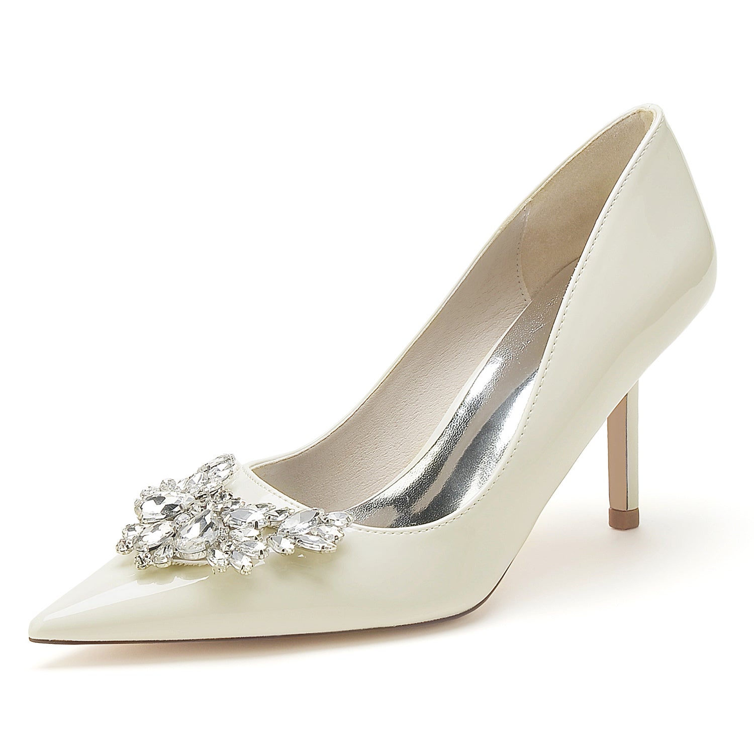 Bridal Stiletto Shoes for Women with Pointed Toe in Patent Leather and Crystal