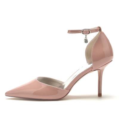 Bridal Stiletto Shoes for Women with Patent Leather and Buckle Detail