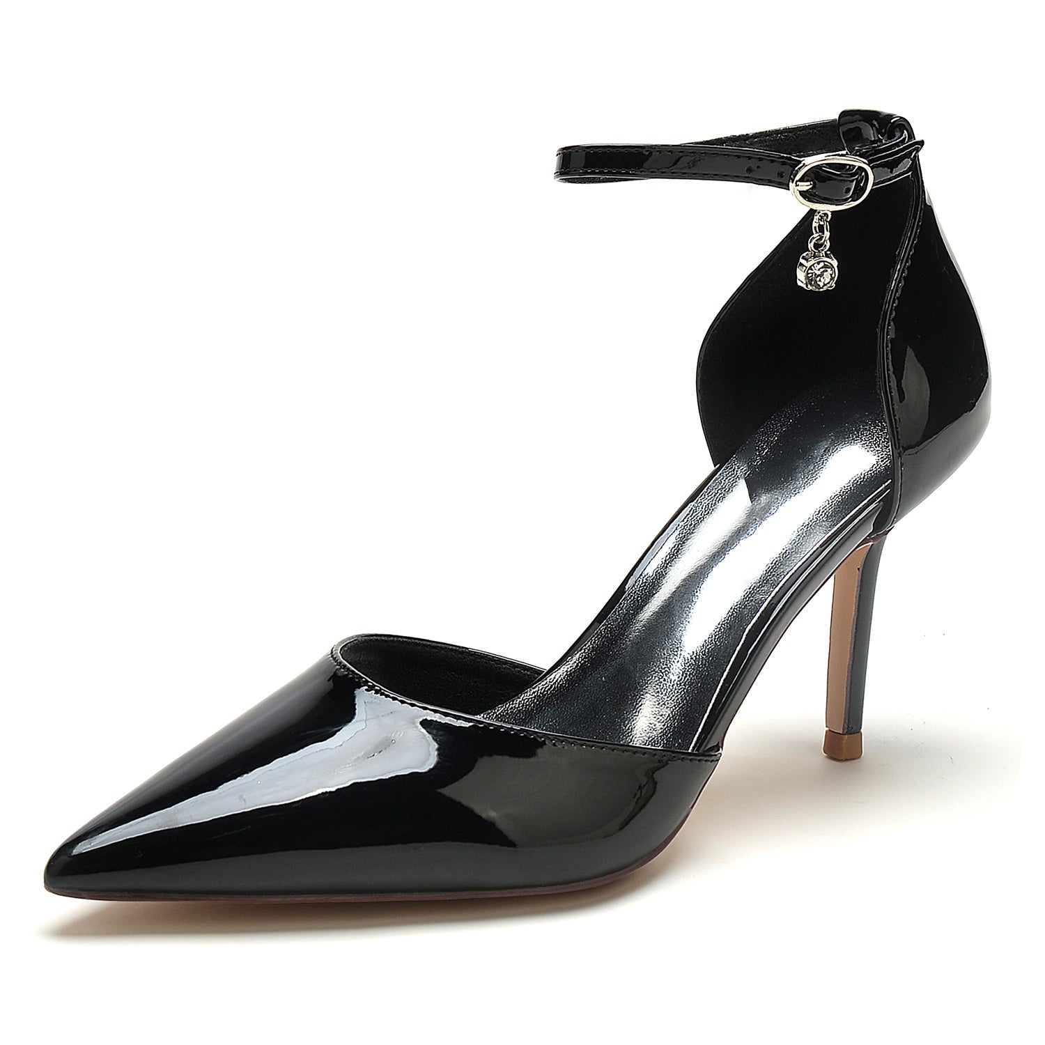 Bridal Stiletto Shoes for Women with Patent Leather and Buckle Detail
