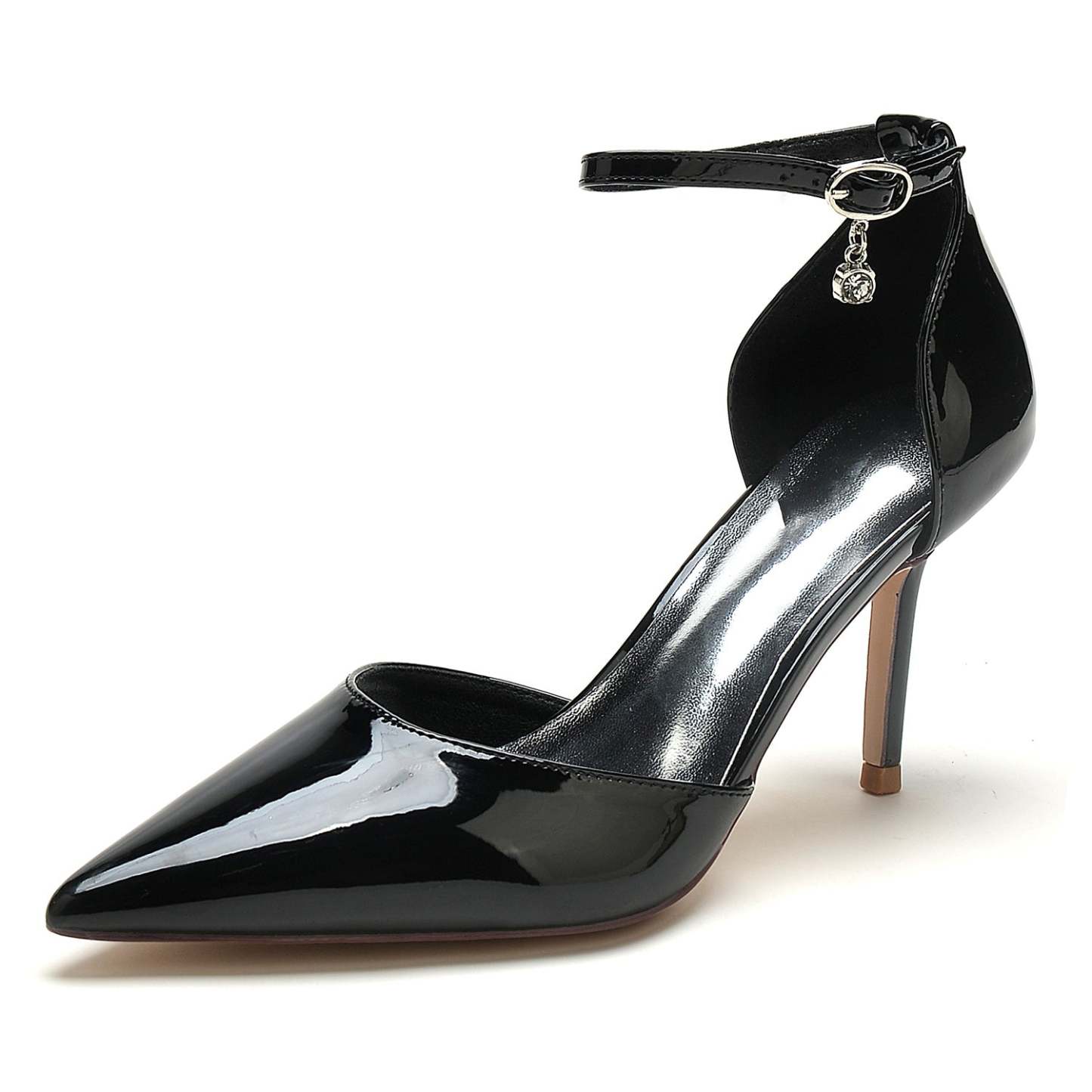 Bridal Stiletto Shoes for Women with Patent Leather and Buckle Detail
