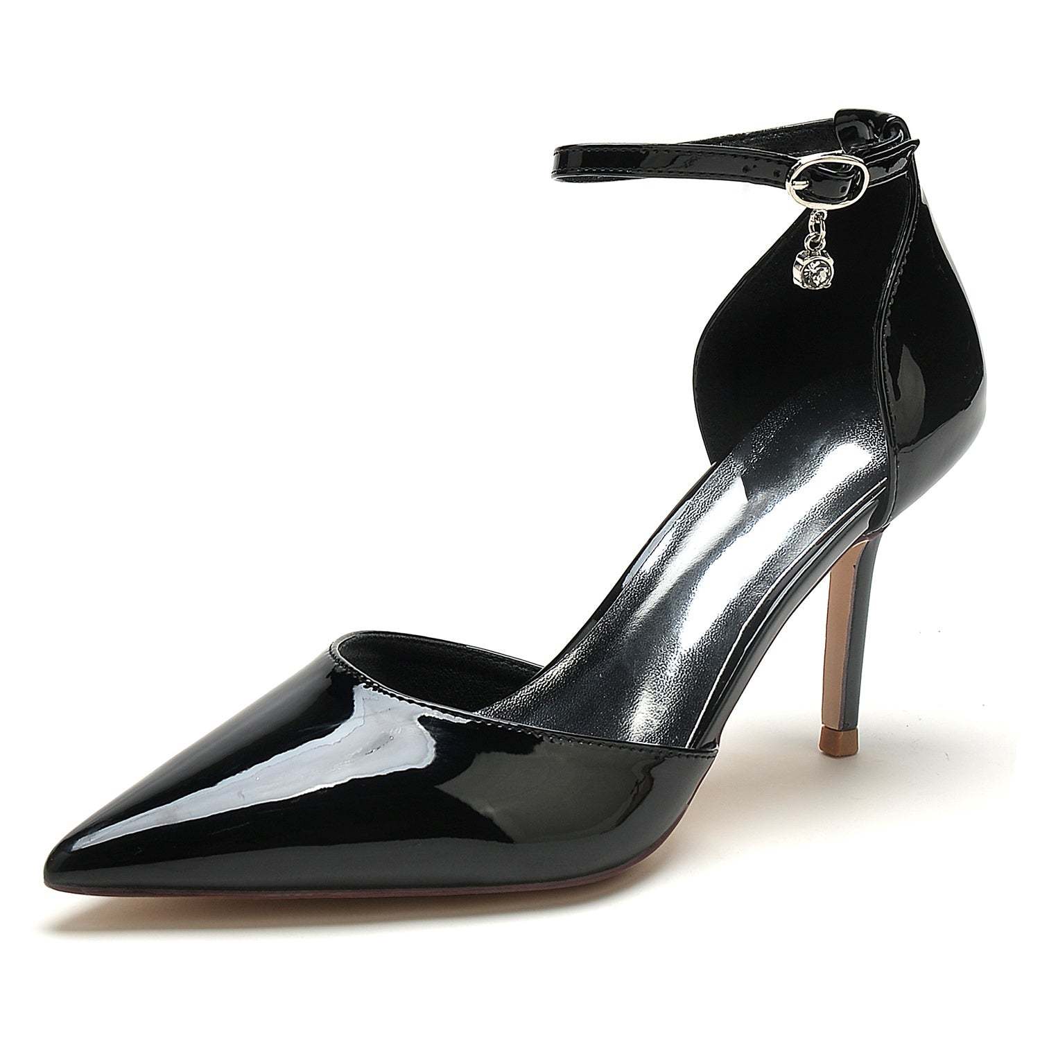 Bridal Stiletto Shoes for Women with Patent Leather and Buckle Detail