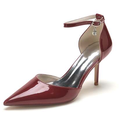Bridal Stiletto Shoes for Women with Patent Leather and Buckle Detail