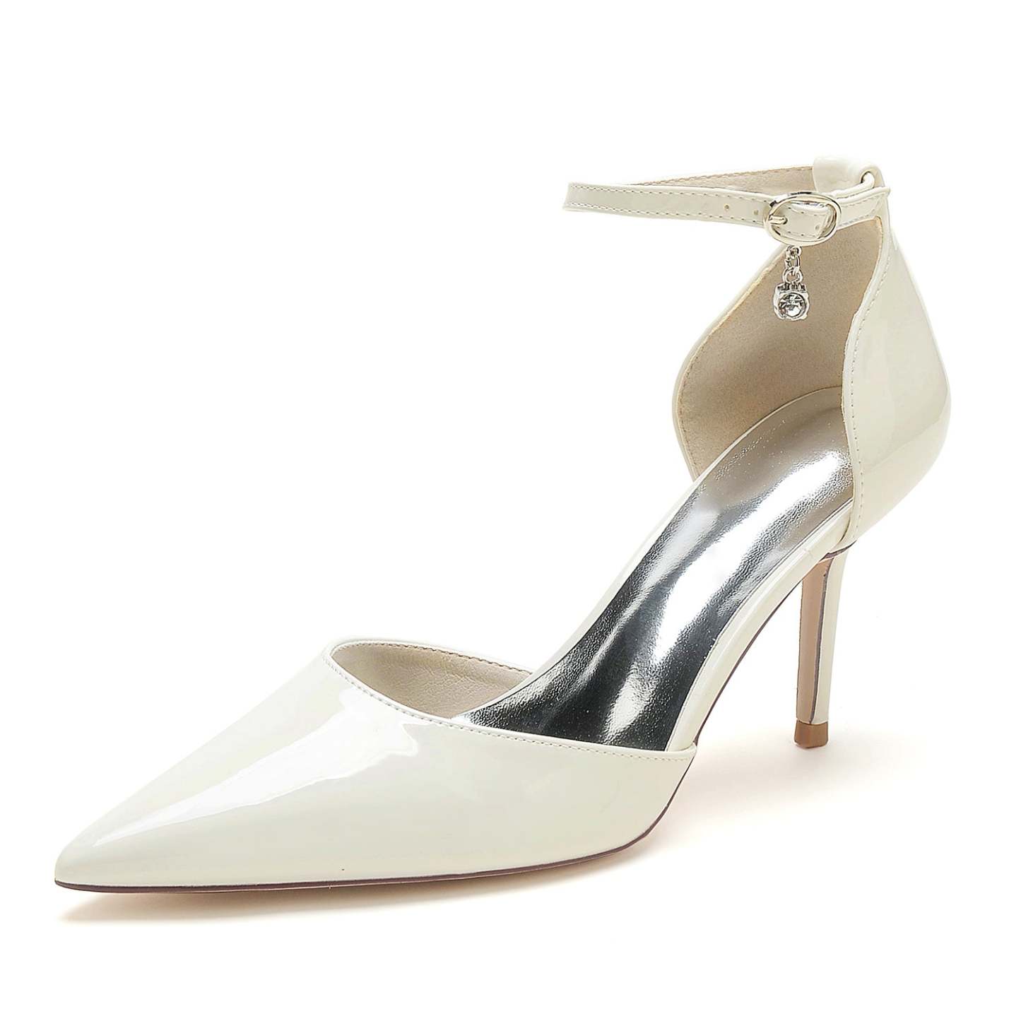 Bridal Stiletto Shoes for Women with Patent Leather and Buckle Detail