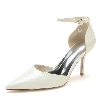Bridal Stiletto Shoes for Women with Patent Leather and Buckle Detail