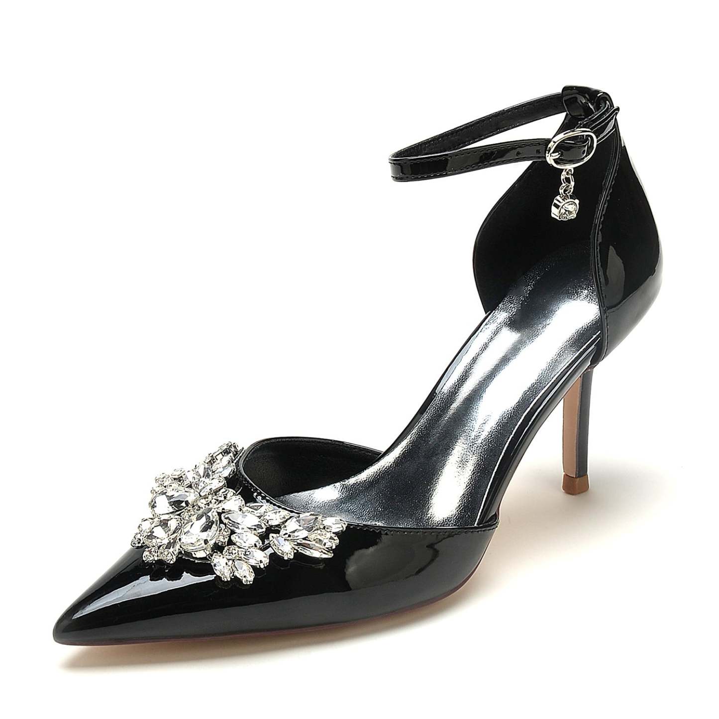 Bridal Stiletto Shoes for Women with Patent Leather and Crystal Buckle