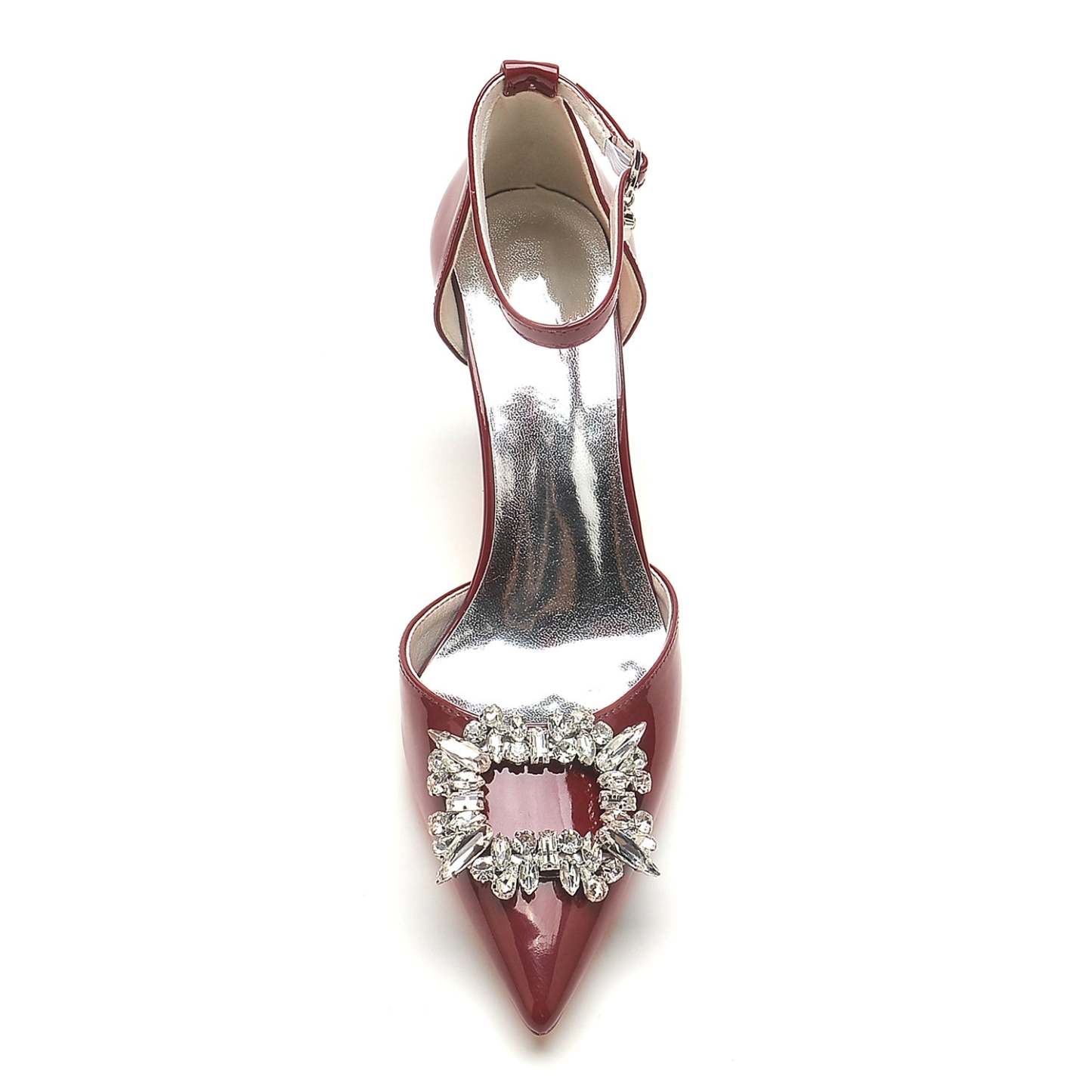 Bridal Stiletto Shoes for Women with Pointed Toe and Square Crystal in Patent Leather
