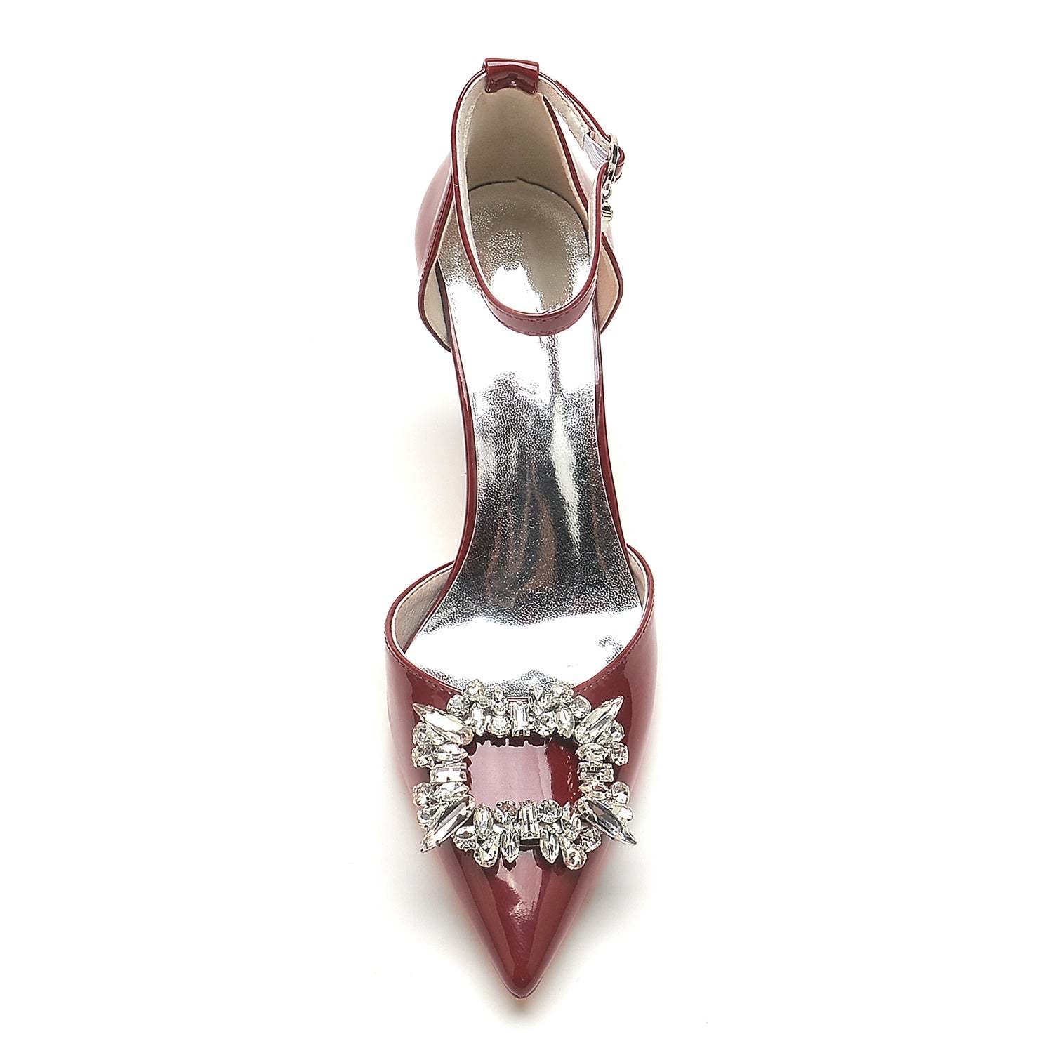 Bridal Stiletto Shoes for Women with Pointed Toe and Square Crystal in Patent Leather