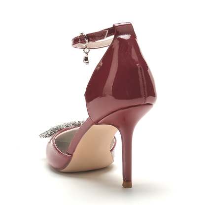 Bridal Stiletto Shoes for Women with Pointed Toe and Square Crystal in Patent Leather