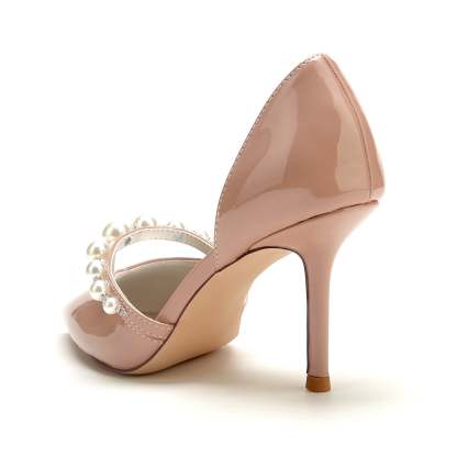 Bridal Stiletto Shoes for Women with Pearl Accents and Pointed Toe in Patent Leather
