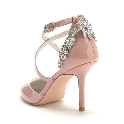 Bridal Stiletto Shoes for Women with Rhinestones and Patent Leather in Pointed Toe